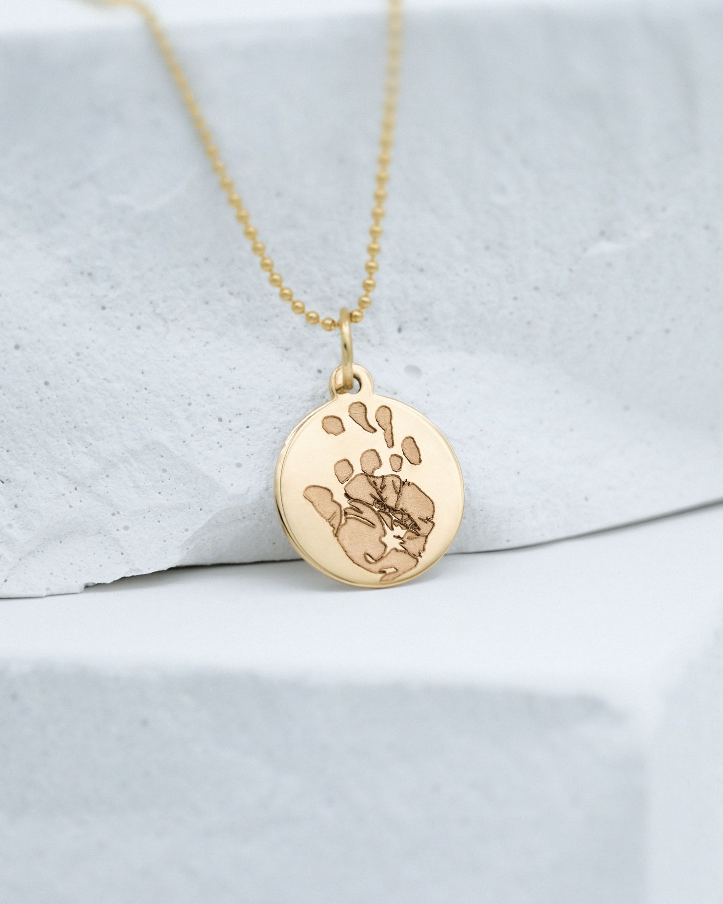 Handprint / Footprint Ball Chain Necklace in 14K Gold