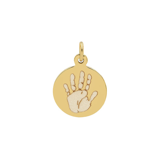 Handprint / Footprint Round Charm in 14K Gold