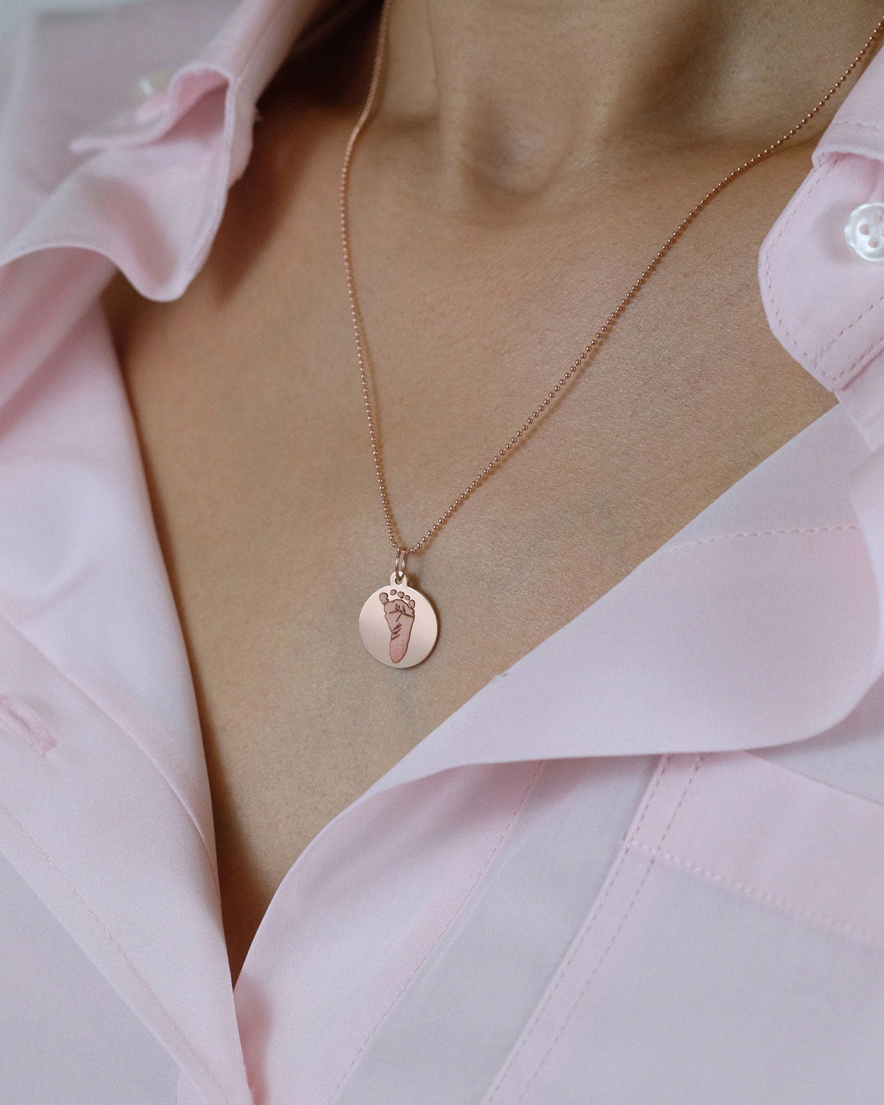 Handprint / Footprint Ball Chain Necklace in 14K Gold