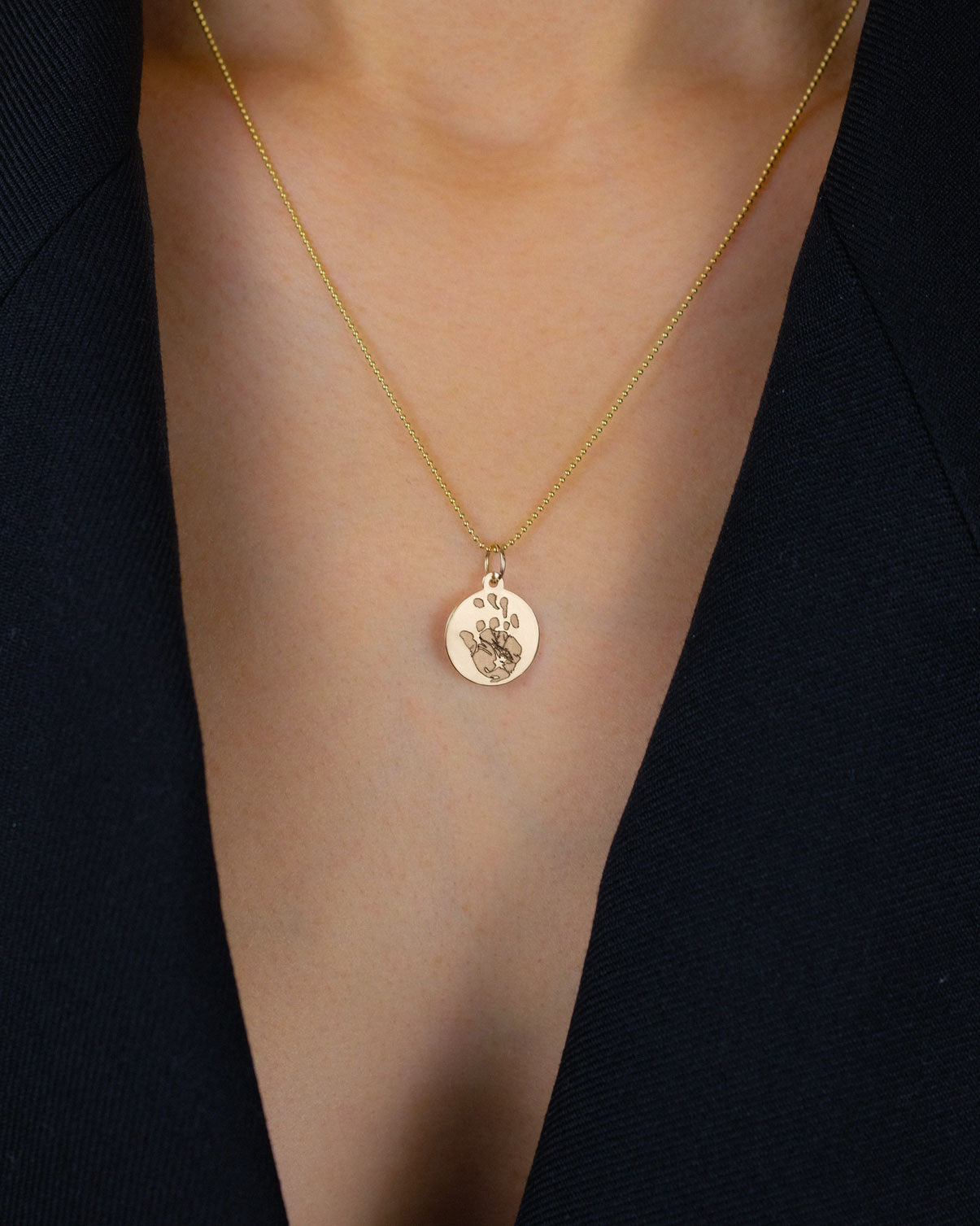 Handprint / Footprint Ball Chain Necklace in 14K Gold