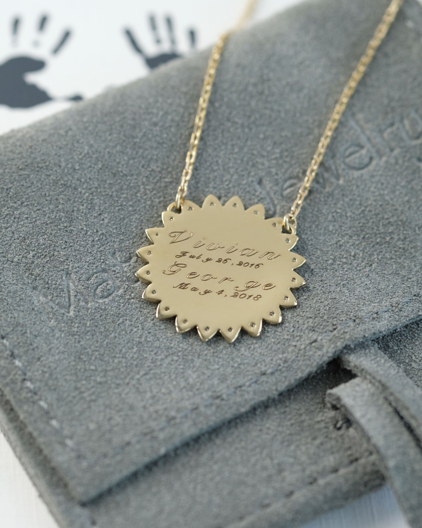 Footprints / Handprints Sun Necklace with Diamonds