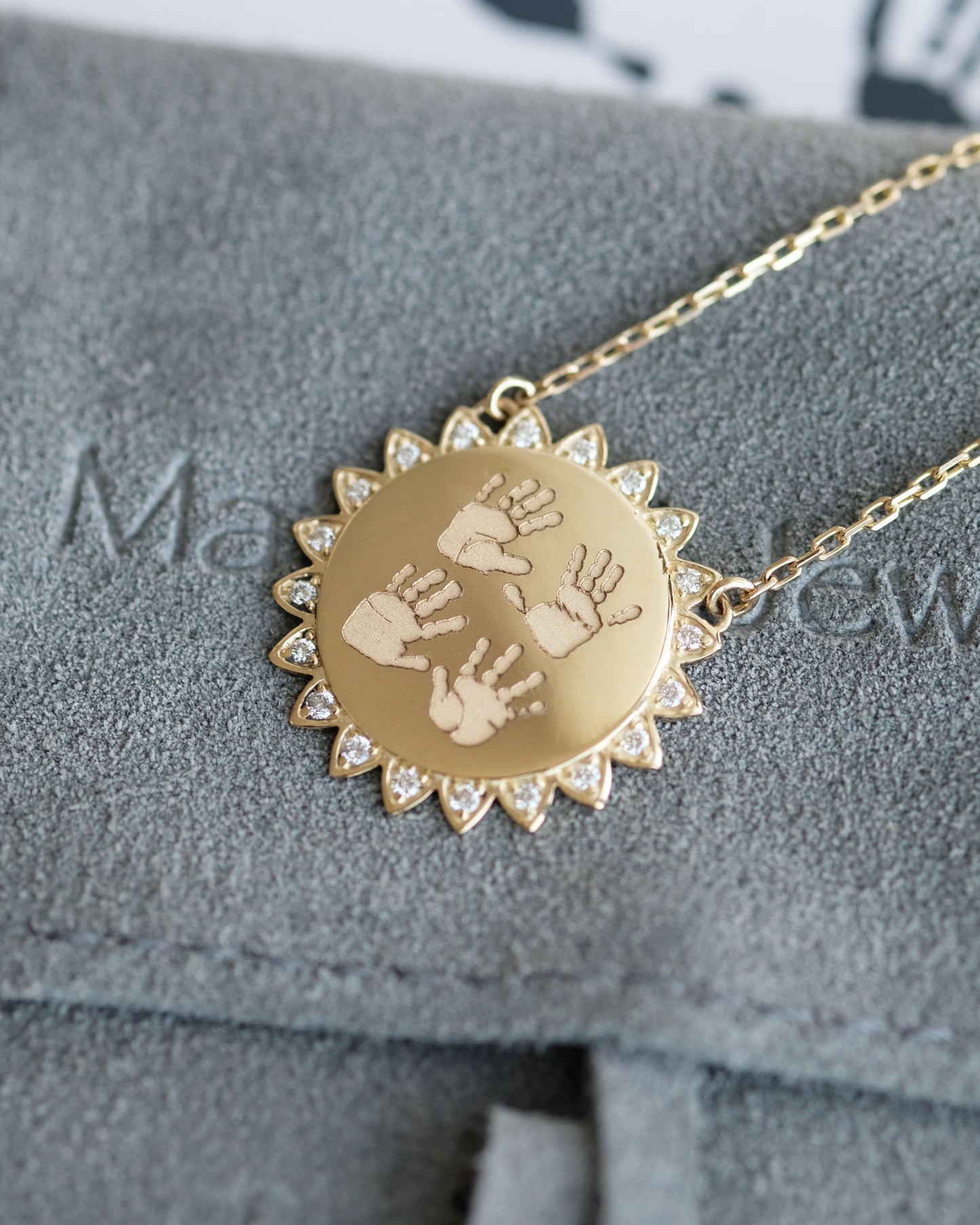 Footprints / Handprints Sun Necklace with Diamonds