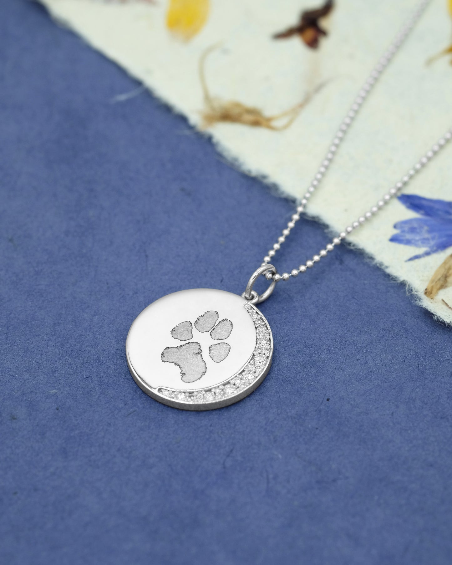 Footprints / Handprints Moon Necklace with Diamonds
