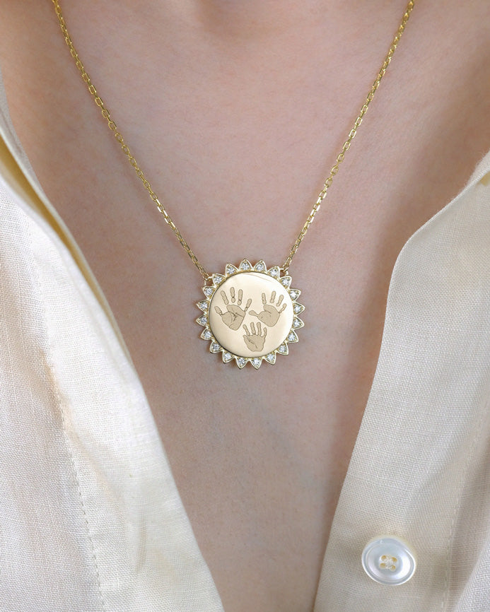 Footprints / Handprints Sun Necklace with Diamonds