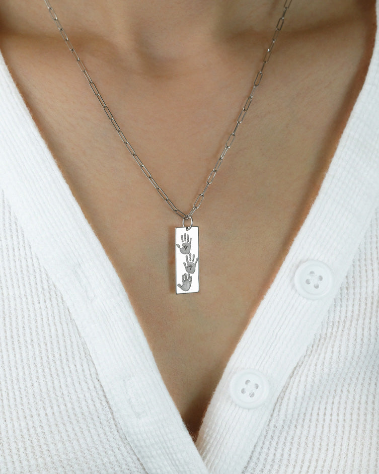 Handprints / Footprints Heavy Tag Paperclip Chain Necklace