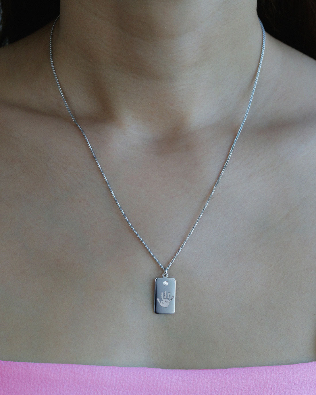 Baby Handprint / Footprint Wheat Chain Tag Necklace with a Diamond