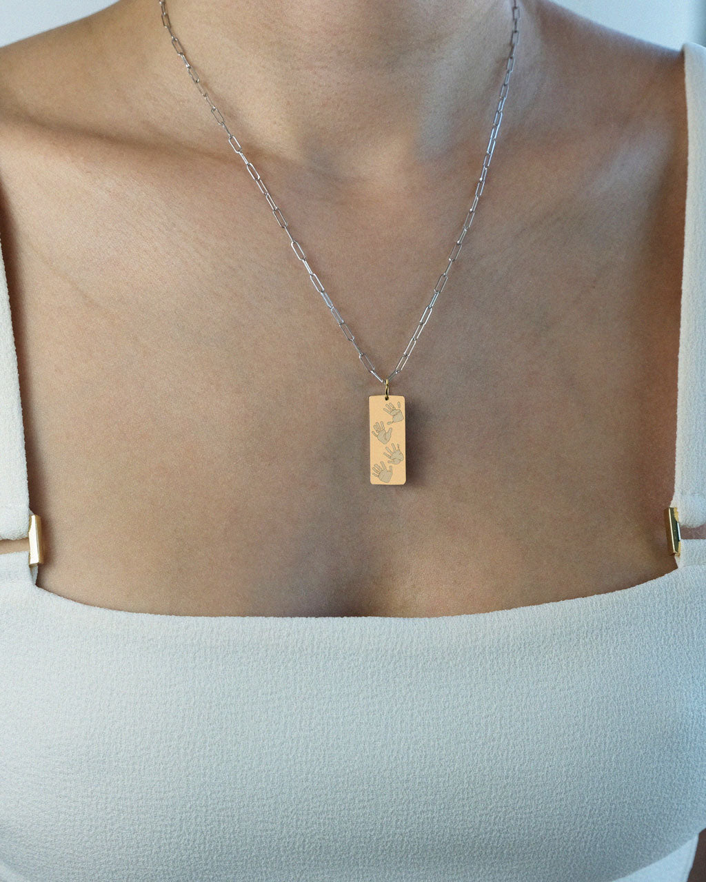 Handprint / Footprint Heavy Tag Paperclip Chain Necklace