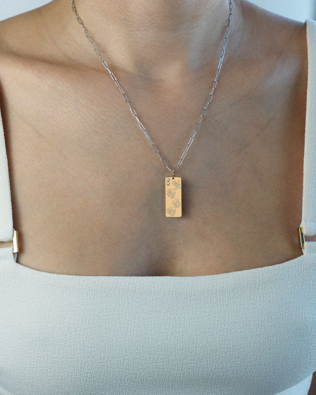 Handprints / Footprints Heavy Tag Paperclip Chain Necklace with Diamonds