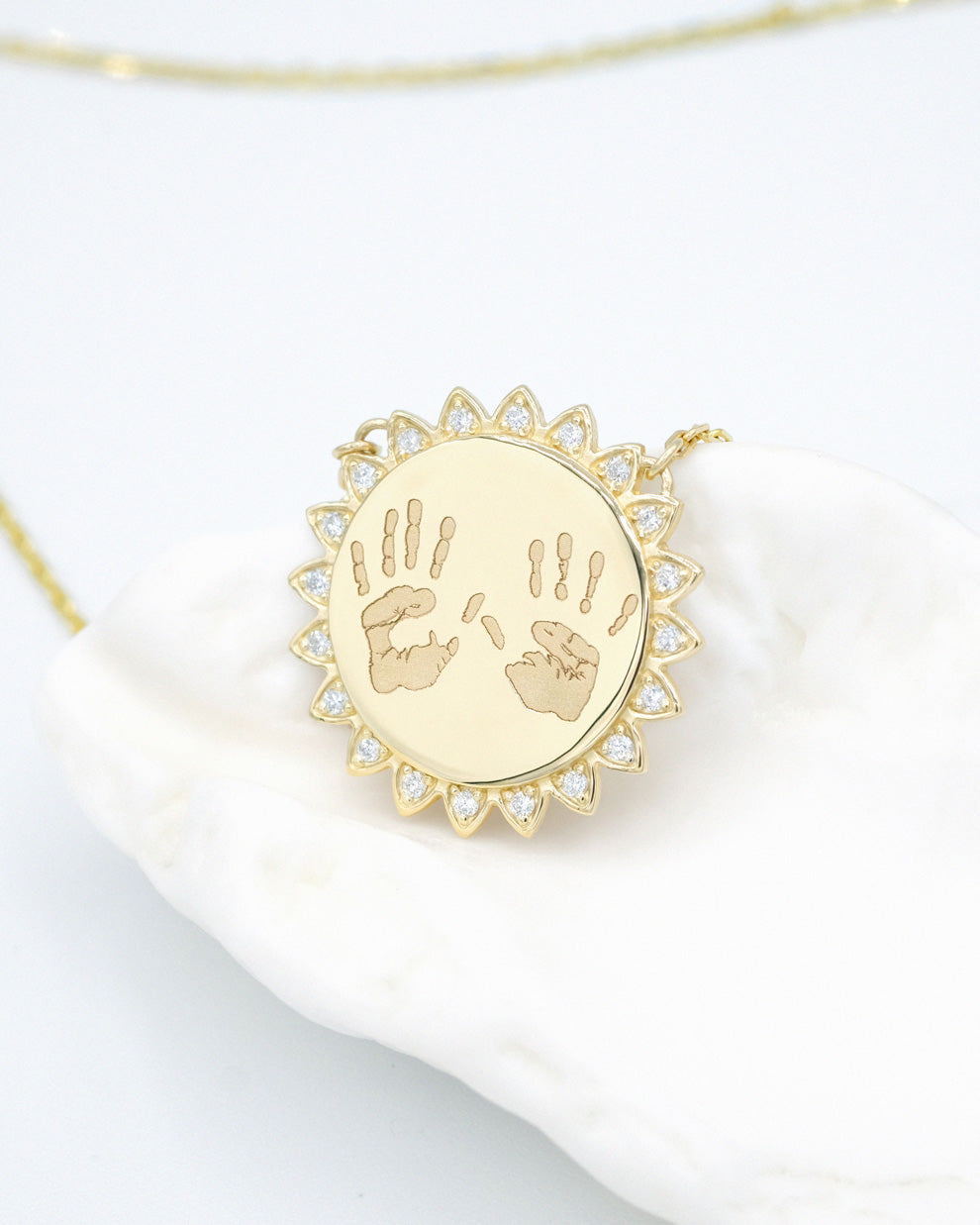 Footprints / Handprints Sun Necklace with Diamonds