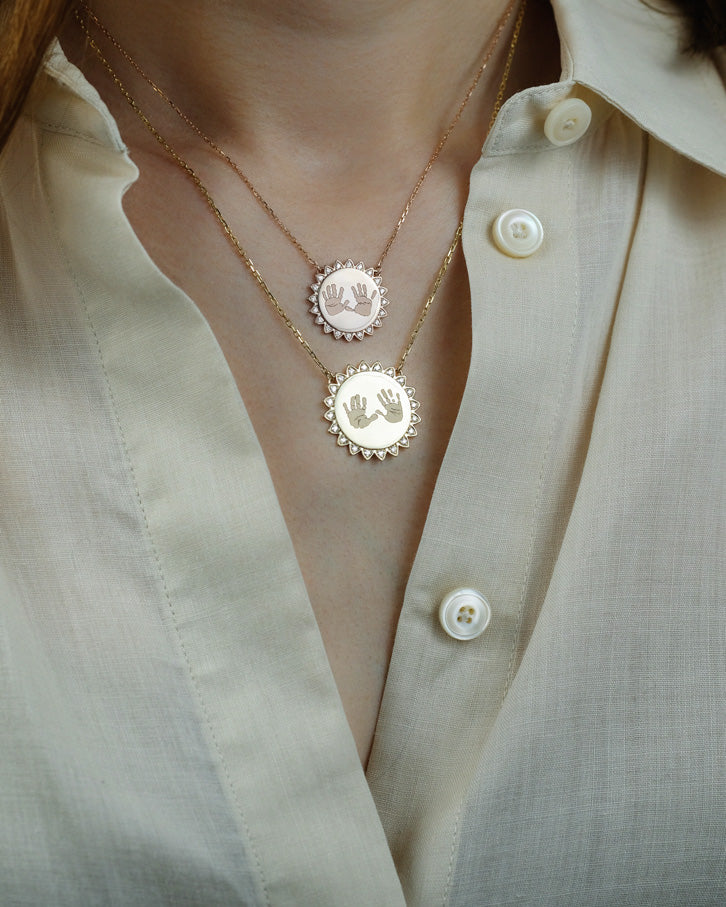Footprints / Handprints Sun Necklace with Diamonds