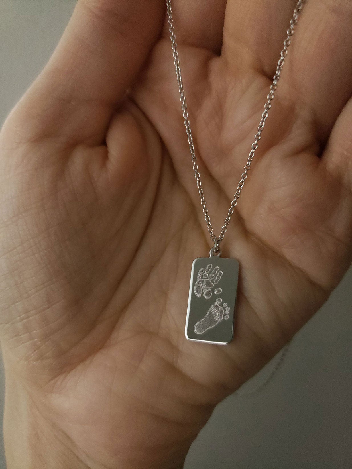 Handprint / Footprint Tag Necklace in 14K Gold