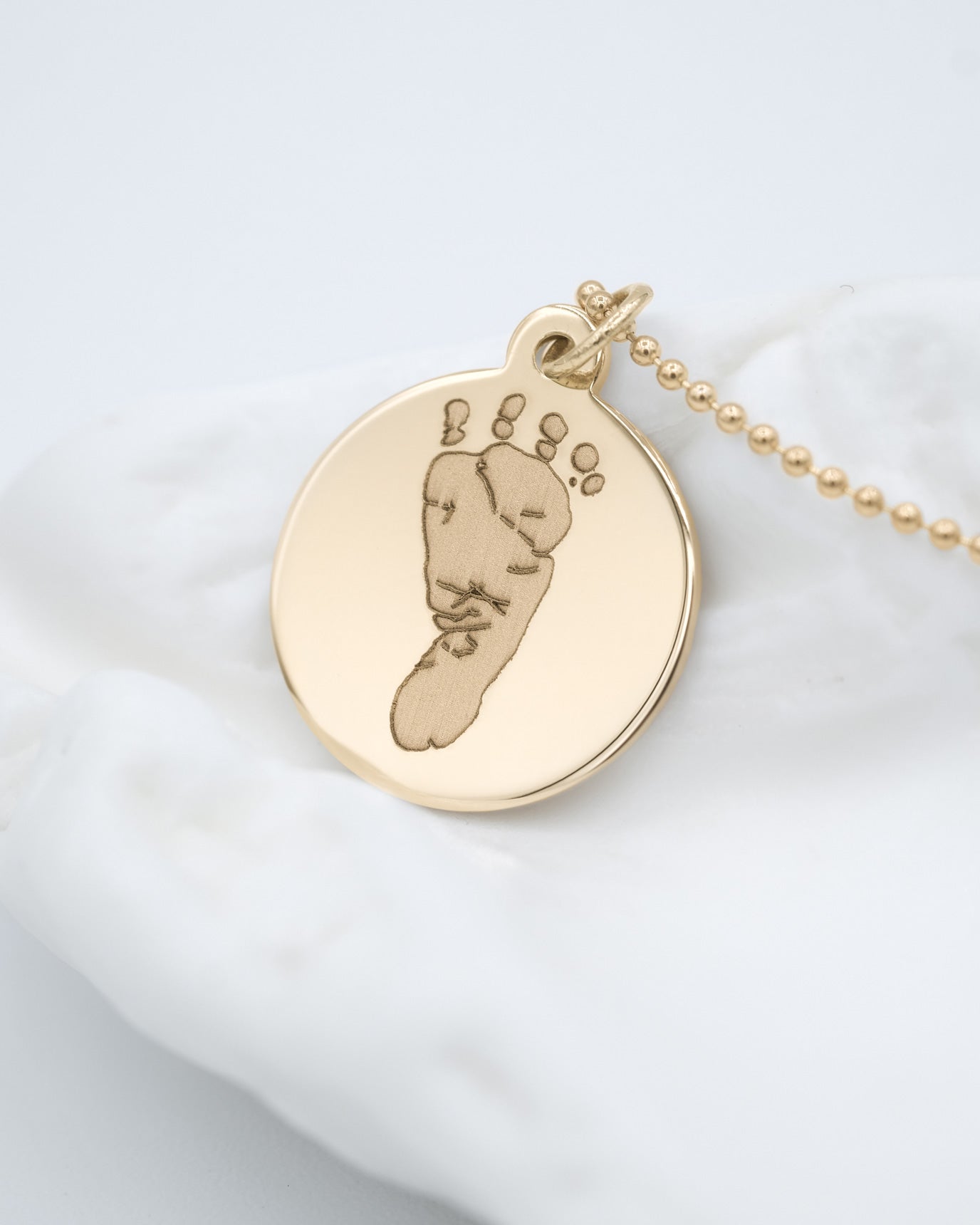 Handprint / Footprint Round Charm in 14K Gold