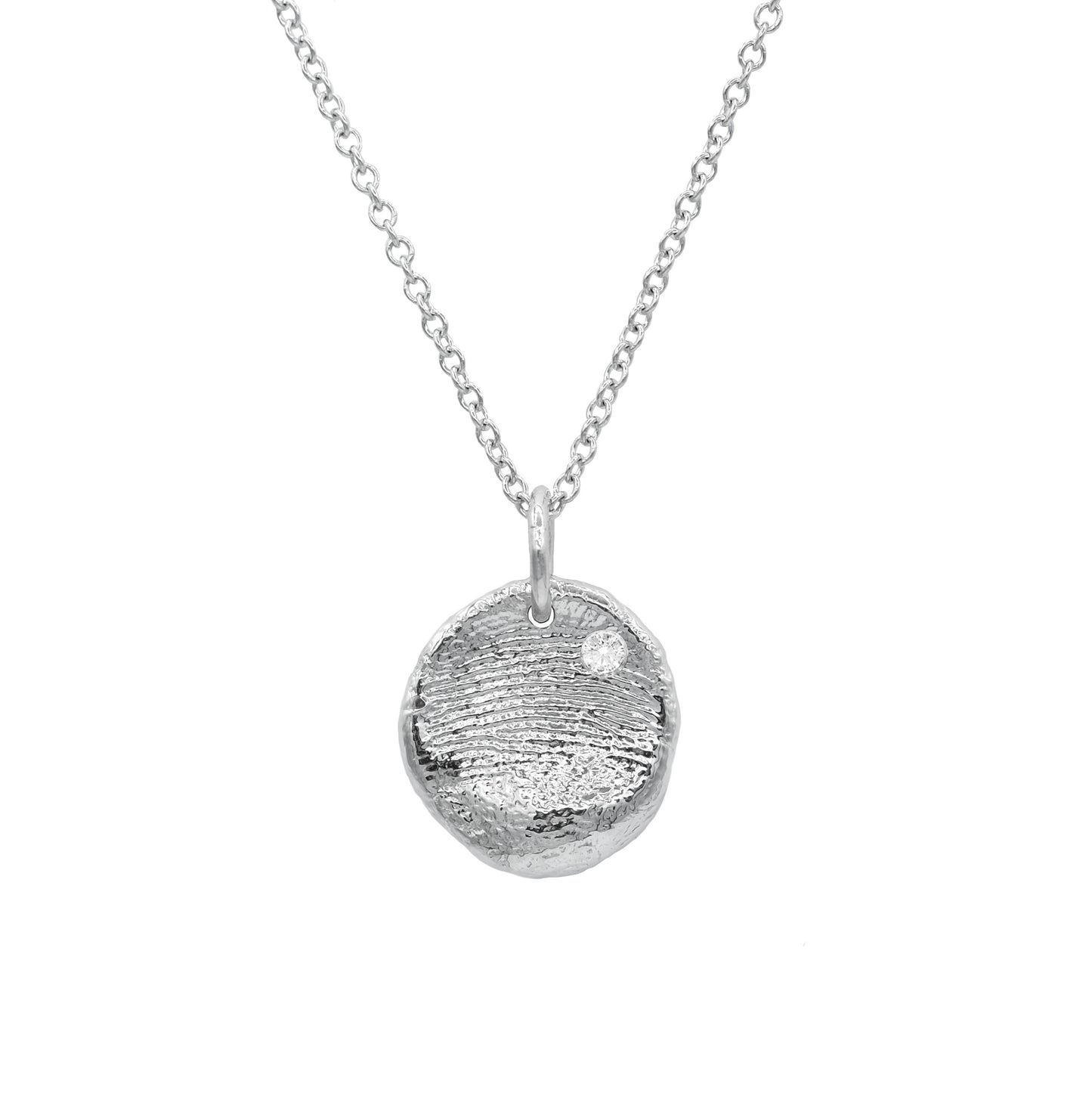 Mini Fingerprint Necklace in solid gold with a Diamond