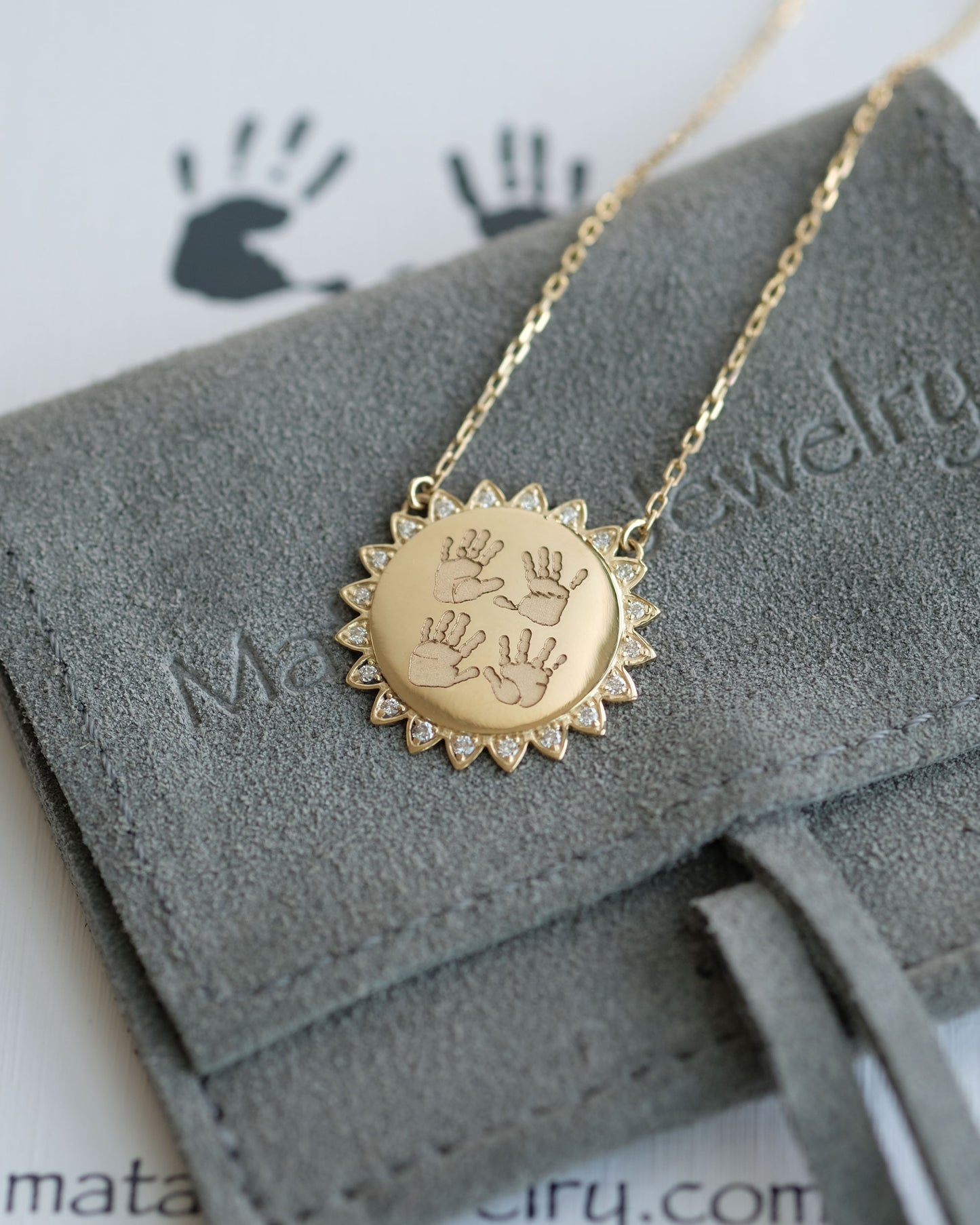 Footprints / Handprints Sun Necklace with Diamonds