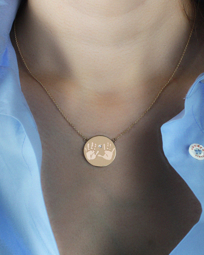 Large Round Handprints / Footprints Tag with a Diamond