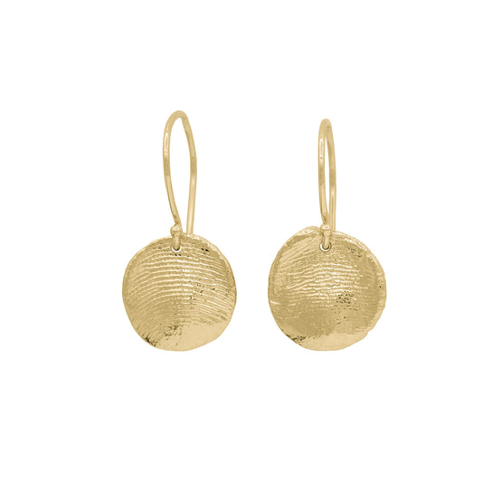 Mini Fingerprints Hook Earrings in solid gold