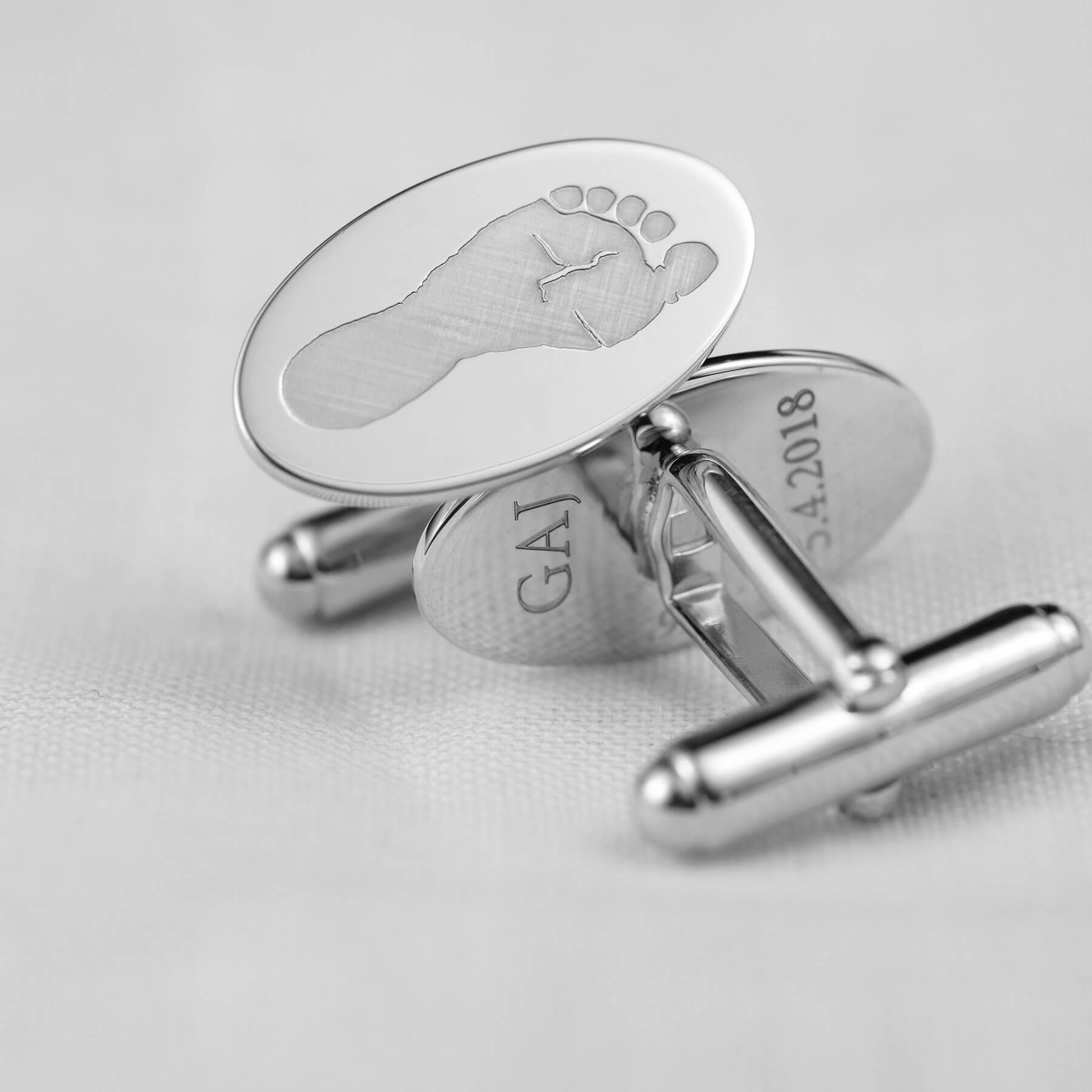 Footprint / Handprint Oval Cufflinks in 925 sterling silver