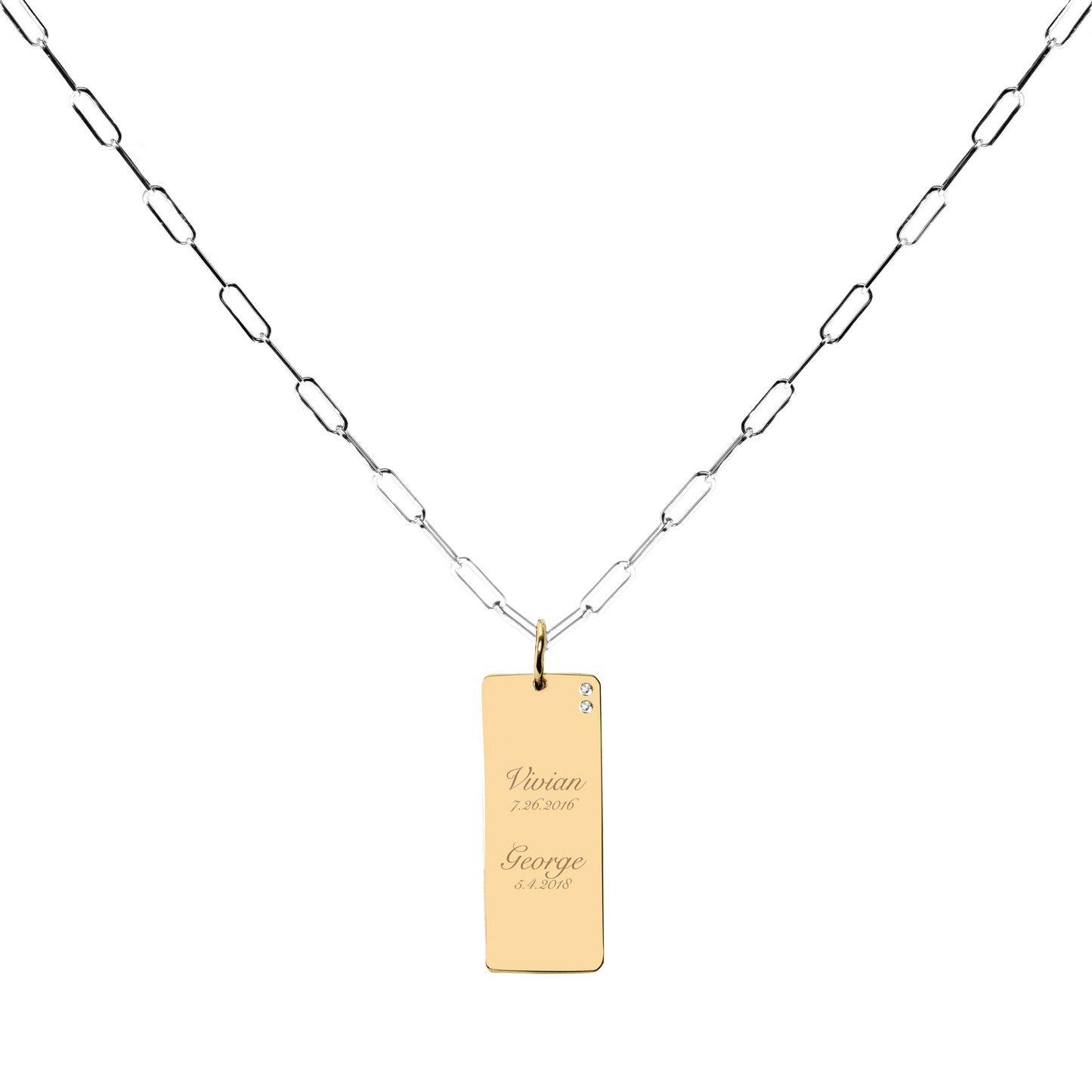 Handprints / Footprints Heavy Tag Paperclip Chain Necklace with Diamonds