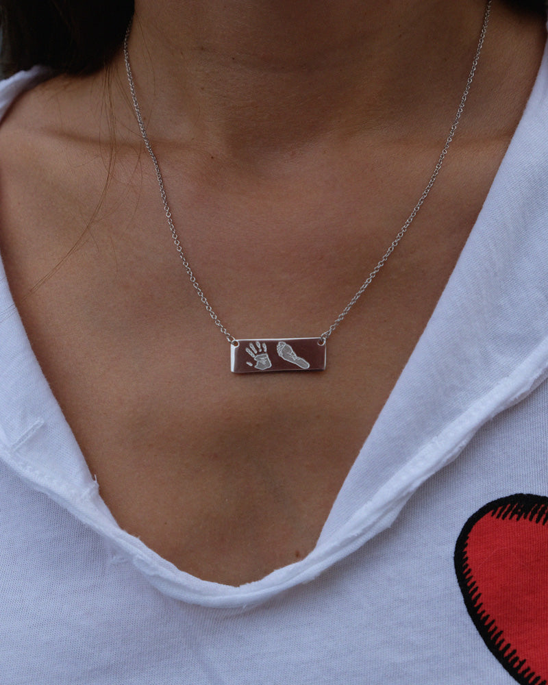 Handprints / Footprints Small Bar Necklace in 14K Gold