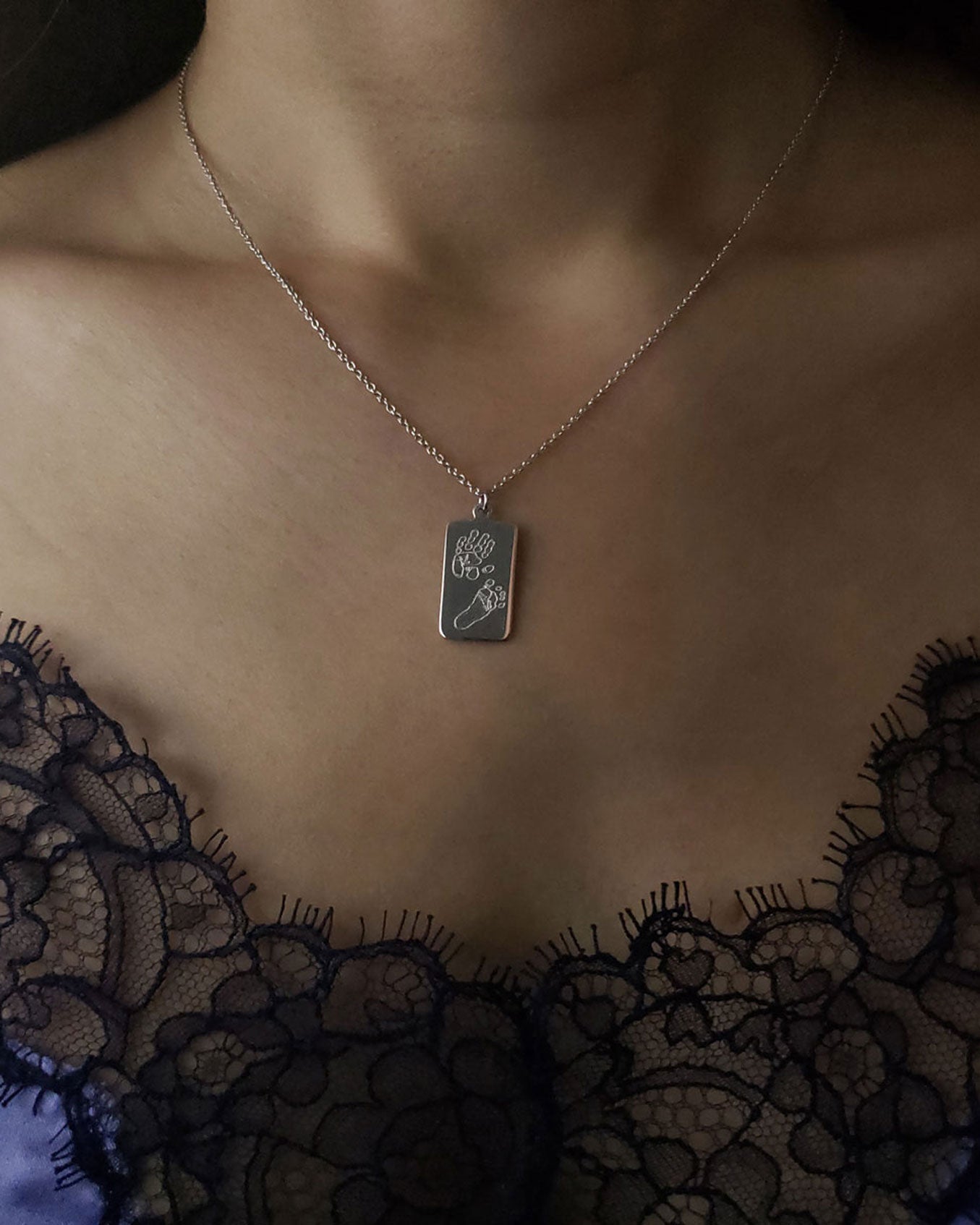 Handprint / Footprint Tag Necklace in 14K Gold