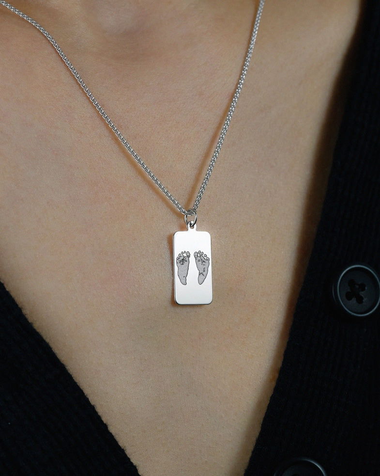 Baby Handprint / Footprint Wheat Chain Tag Necklace