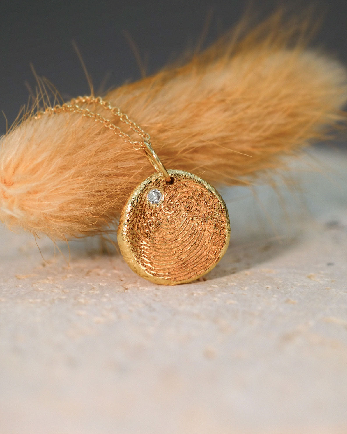 Mini Fingerprint Necklace in solid gold with a Diamond