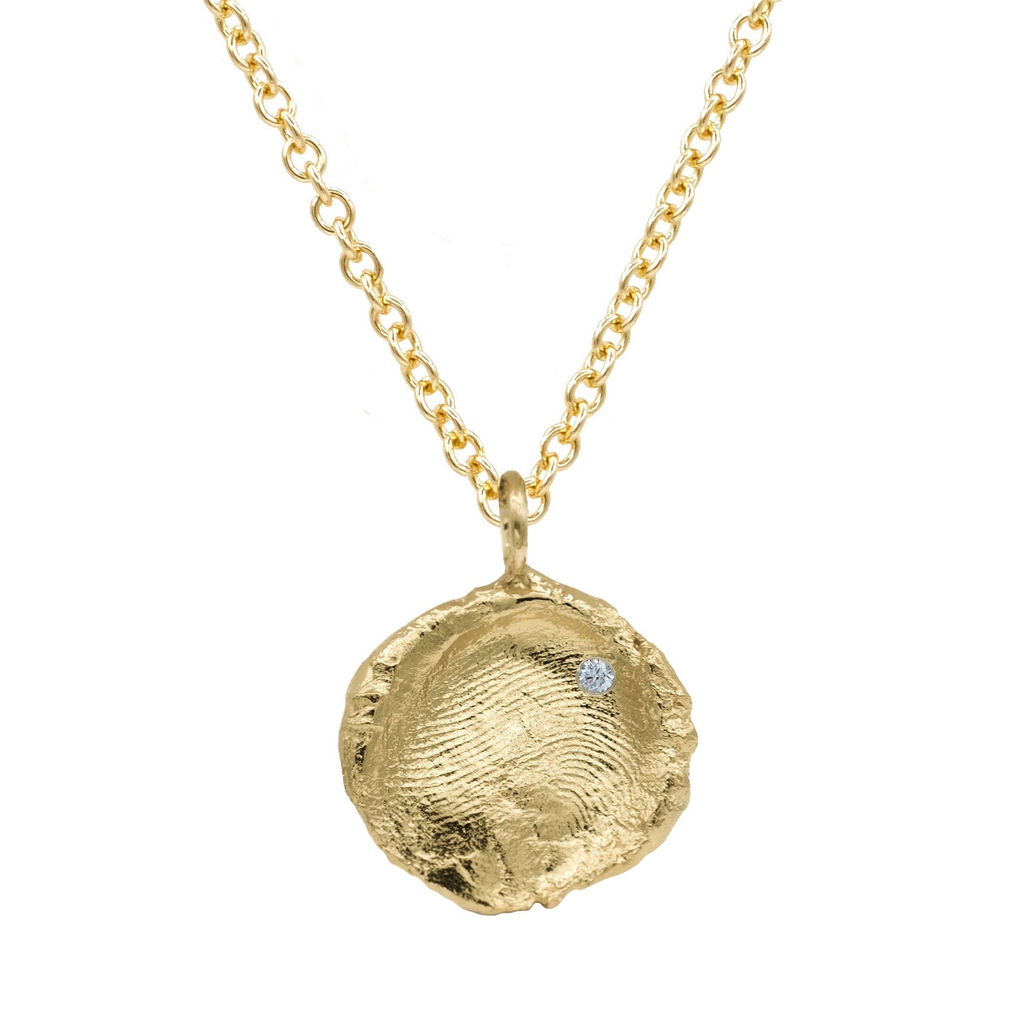 Fingerprint Necklace in solid gold on 1.5mm chain with a diamond