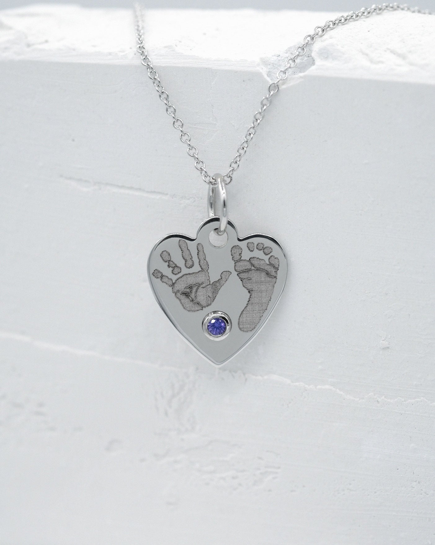 Handprint / Footprint Heart Necklace with a Diamond