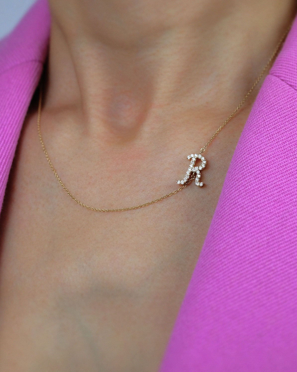 Initial Necklace with Diamonds on both sides