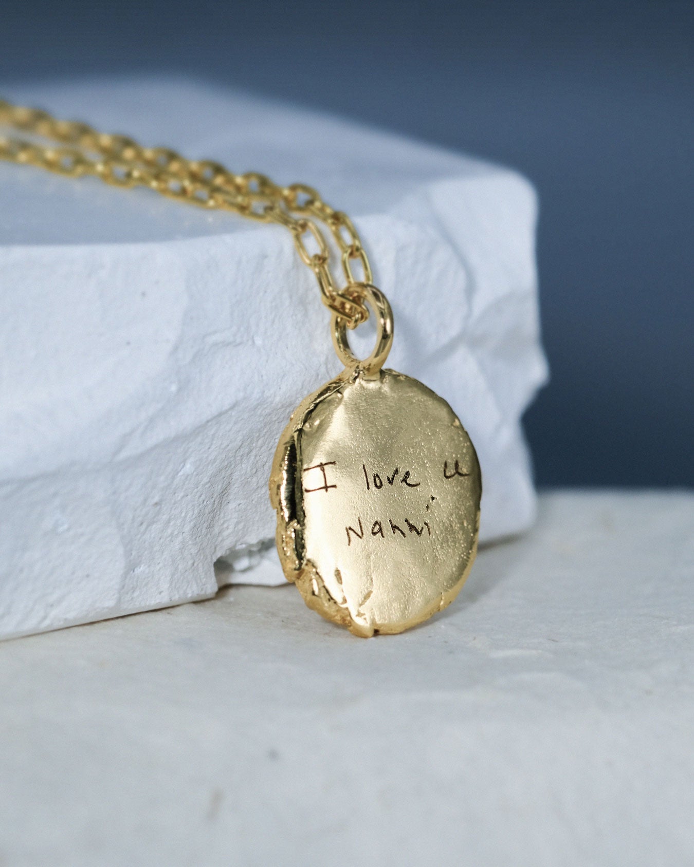 Open Long Cable Fingerprint Necklace in solid gold