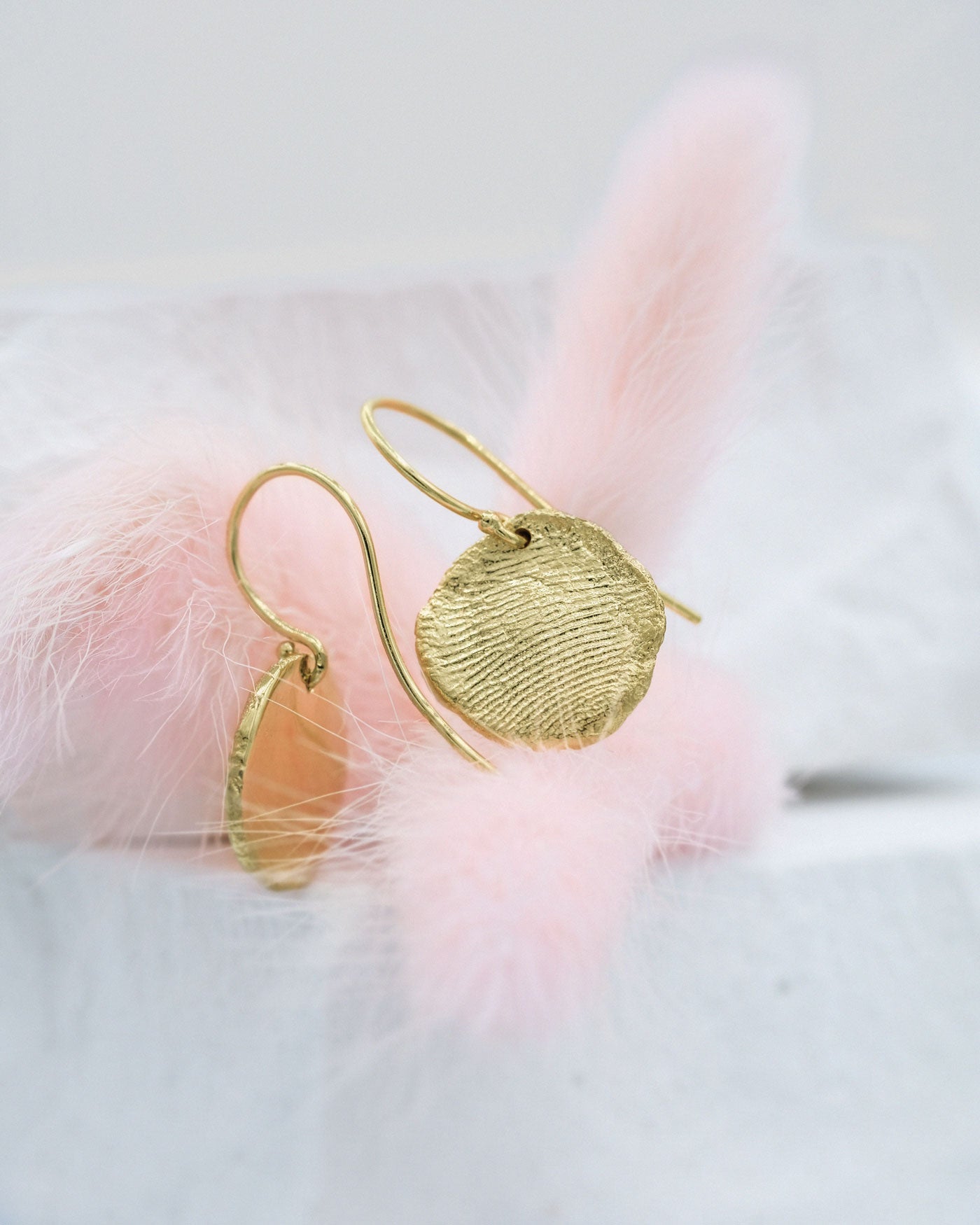Mini Fingerprints Hook Earrings in solid gold