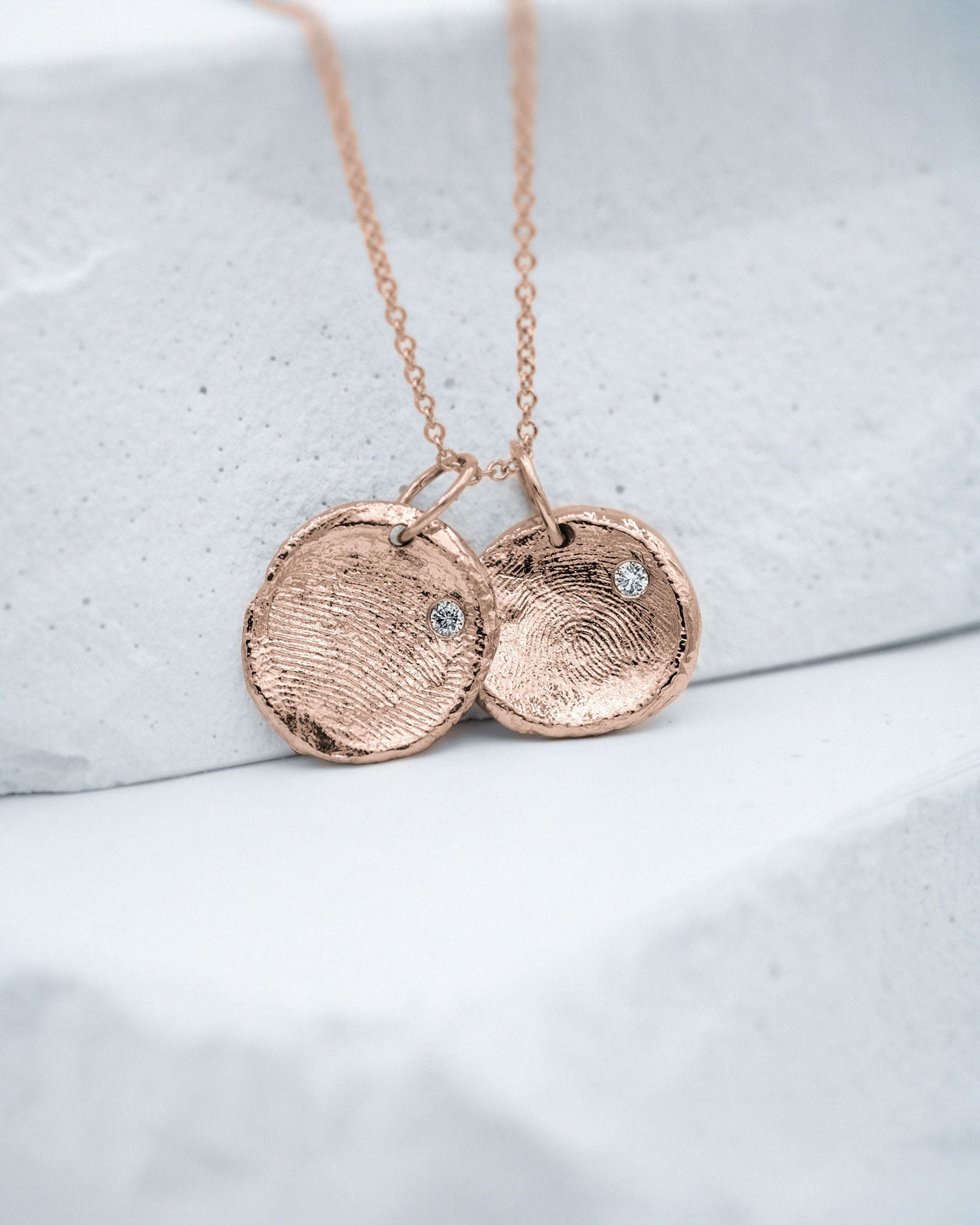 Mini Fingerprint Necklace in solid gold with a Diamond