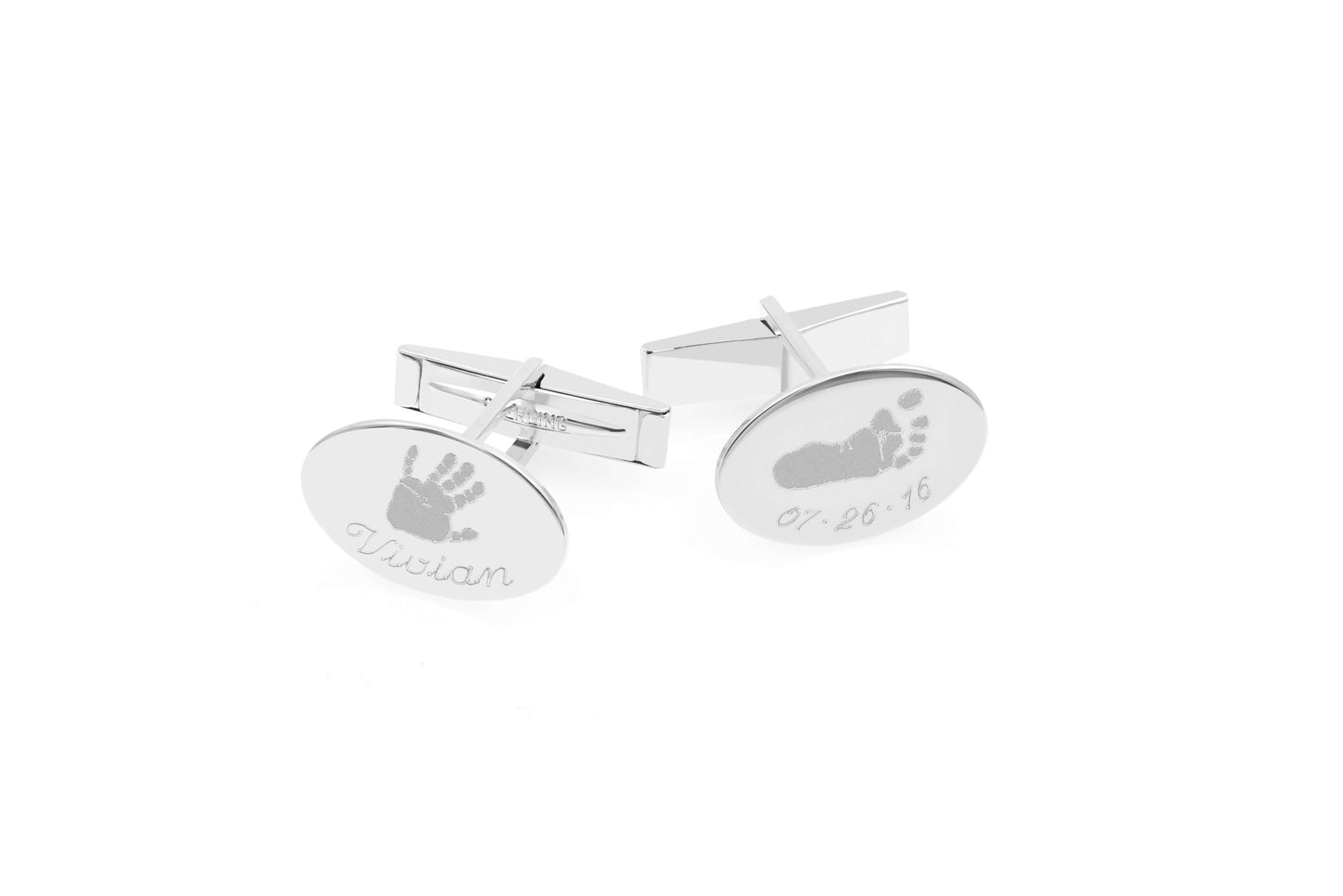 Footprint / Handprint Oval Cufflinks in 925 sterling silve