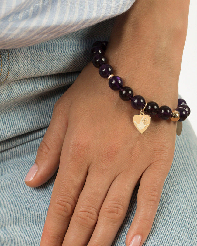 Handprint / Footprint Amethyst Bracelet in 14K Gold