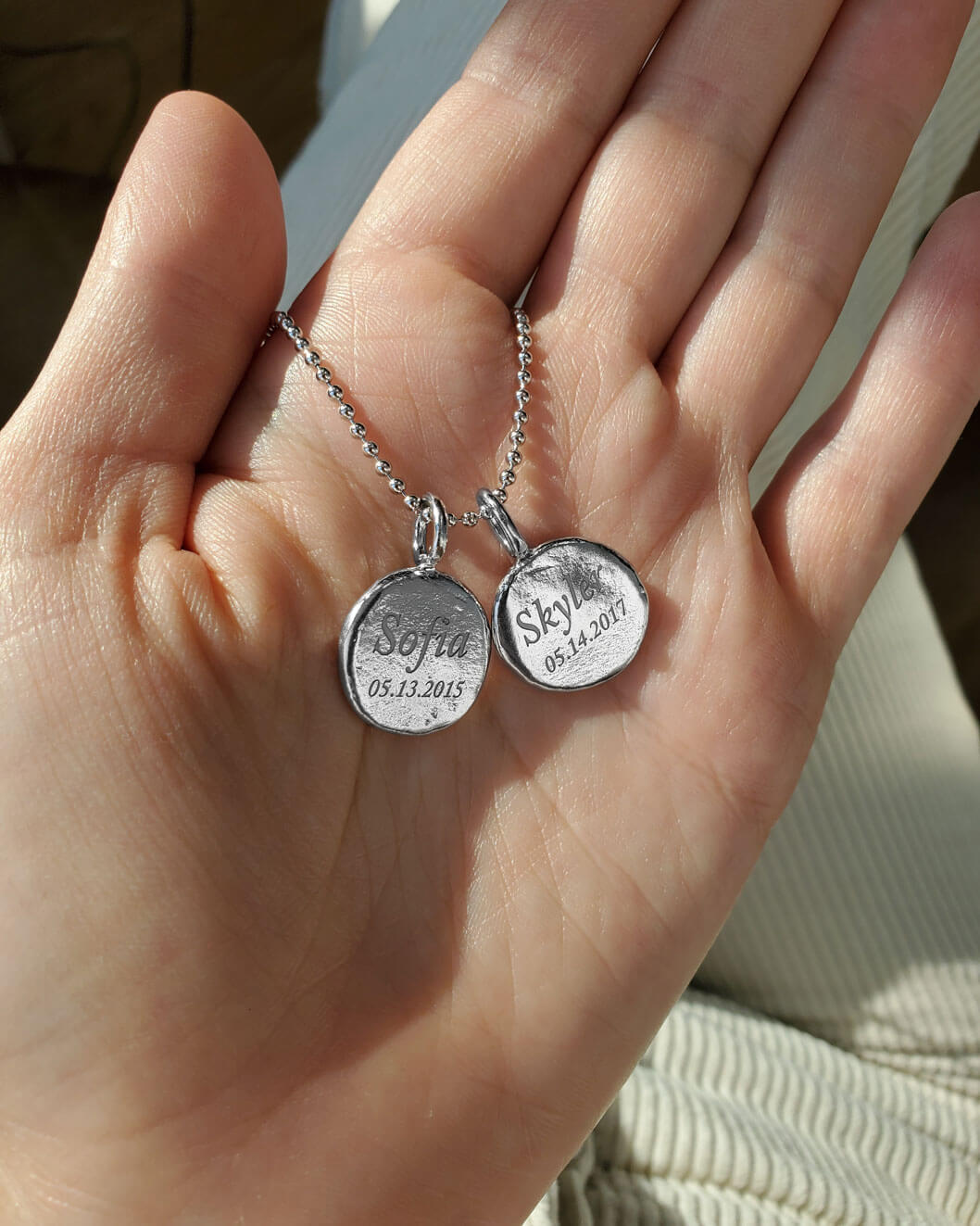 Ball Chain Fingerprint Necklace in sterling silver