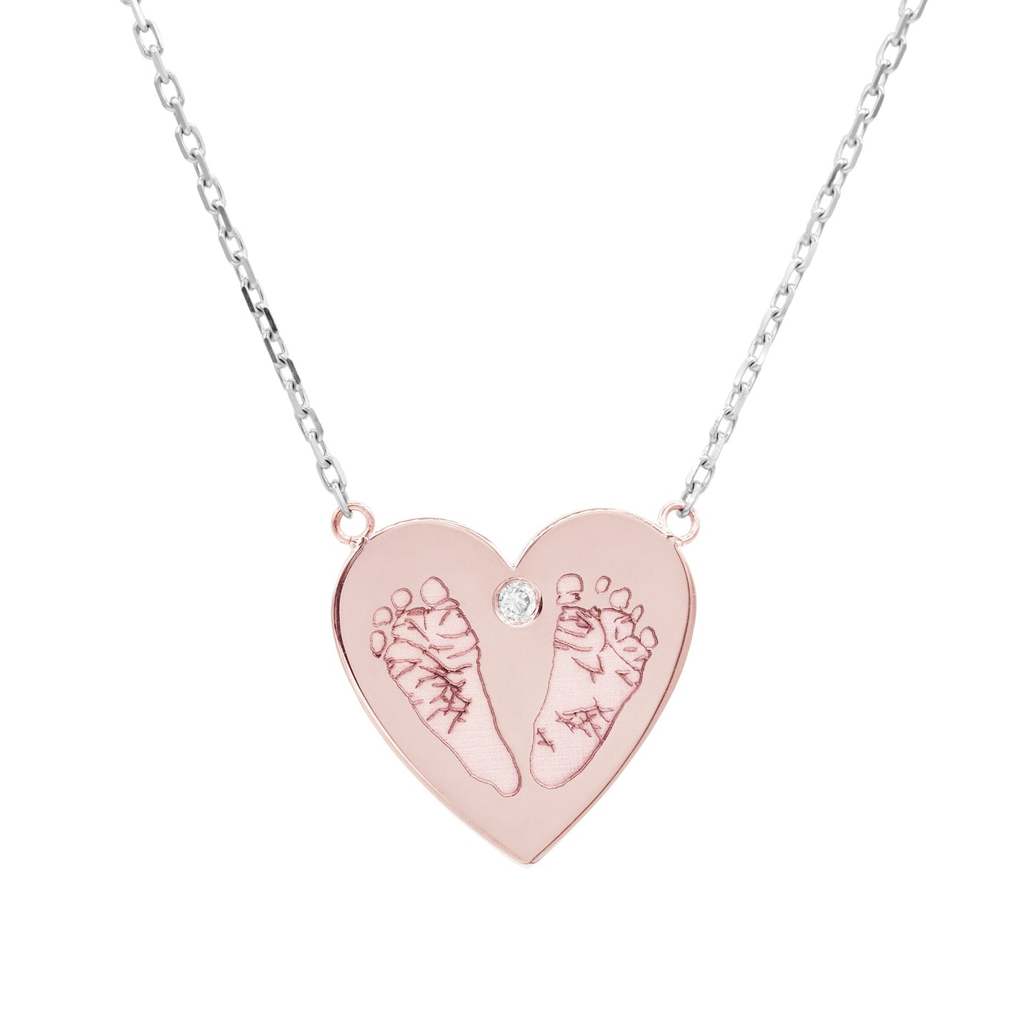 Handprints / Footprints Large Heart Necklace with a Diamond