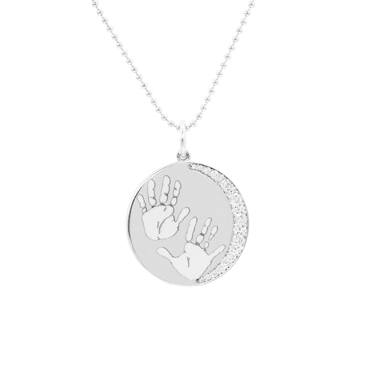 Footprints / Handprints Moon Necklace with Diamonds