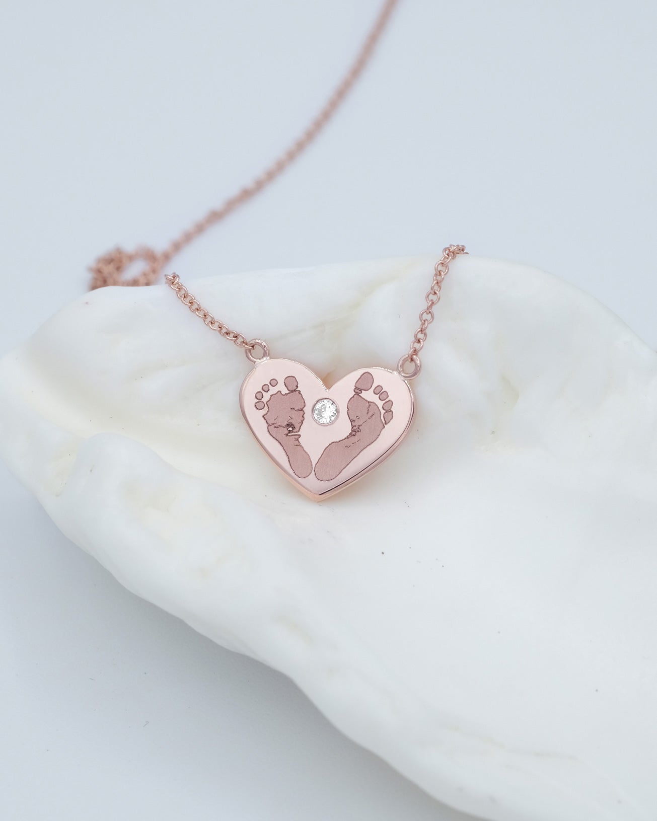 Footprints Heart Necklace with a Diamond