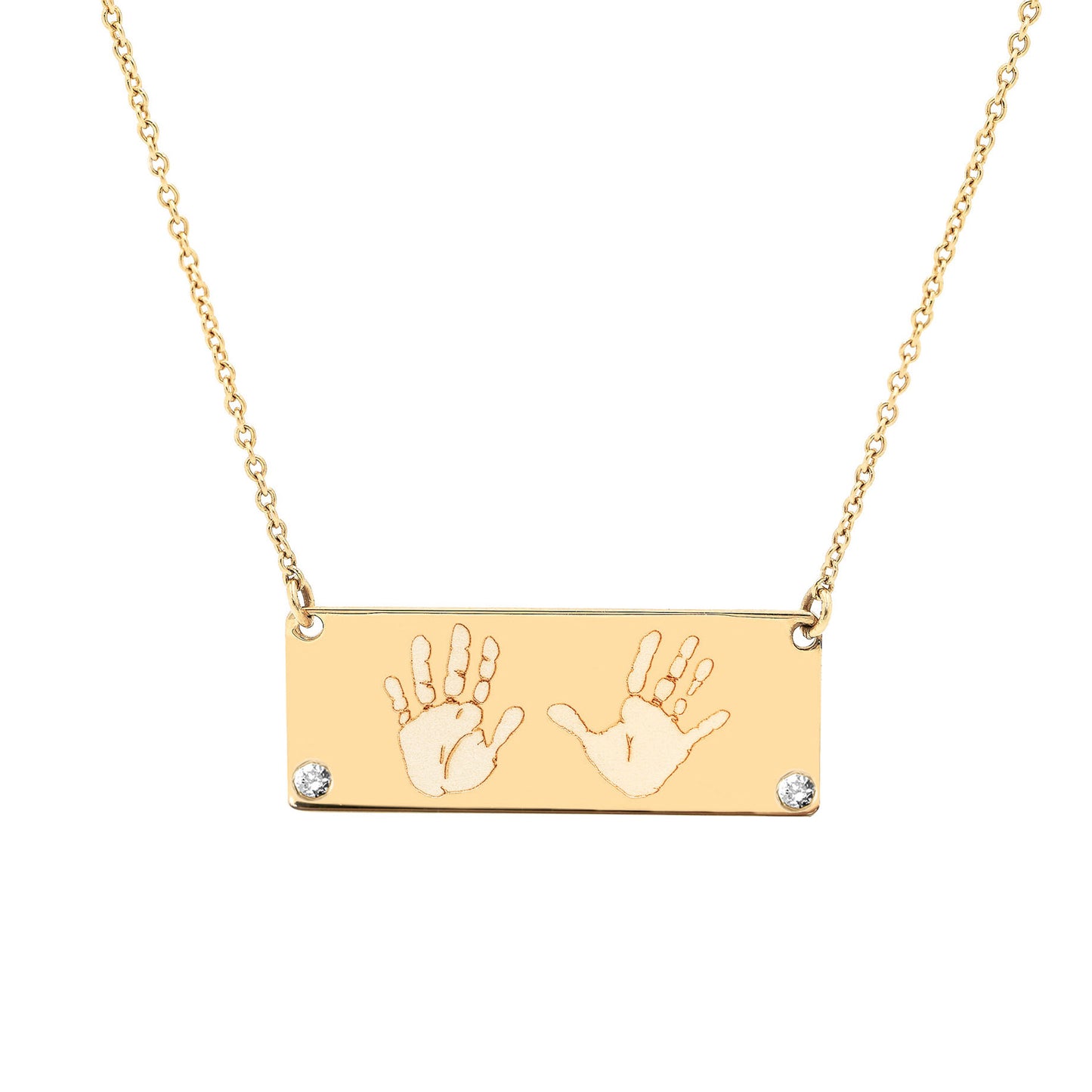Handprints / Footprints Small Bar Necklace in 14K Gold with Diamonds
