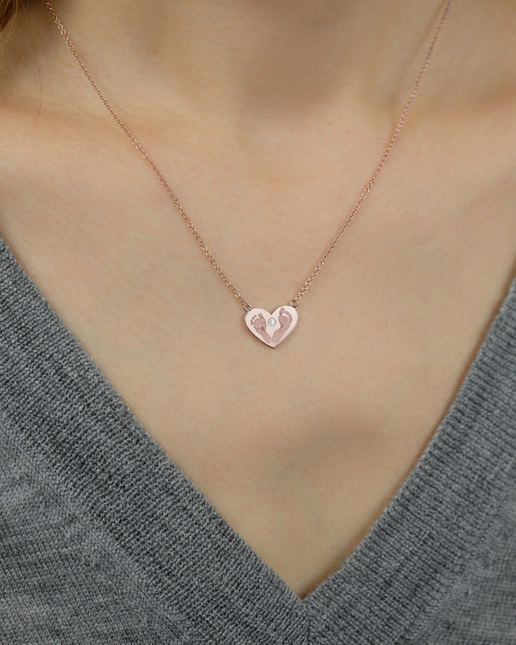 Footprints Heart Necklace with a Diamond