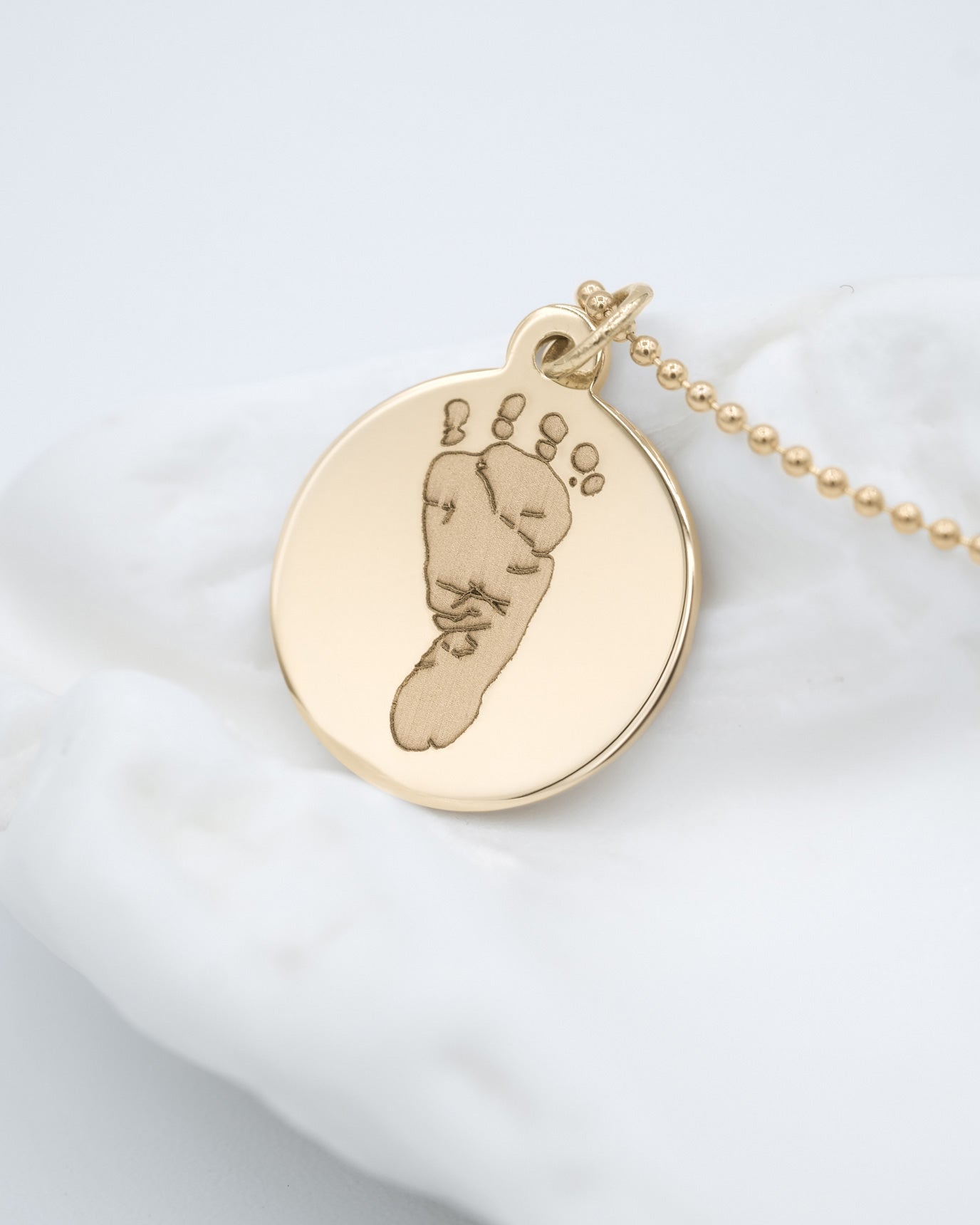 Handprint / Footprint Ball Chain Necklace in 14K Gold