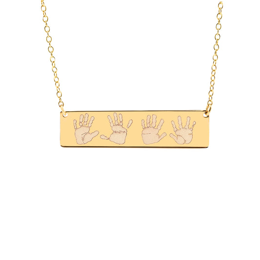 Handprints / Footprints Bar Necklace in 14K Gold