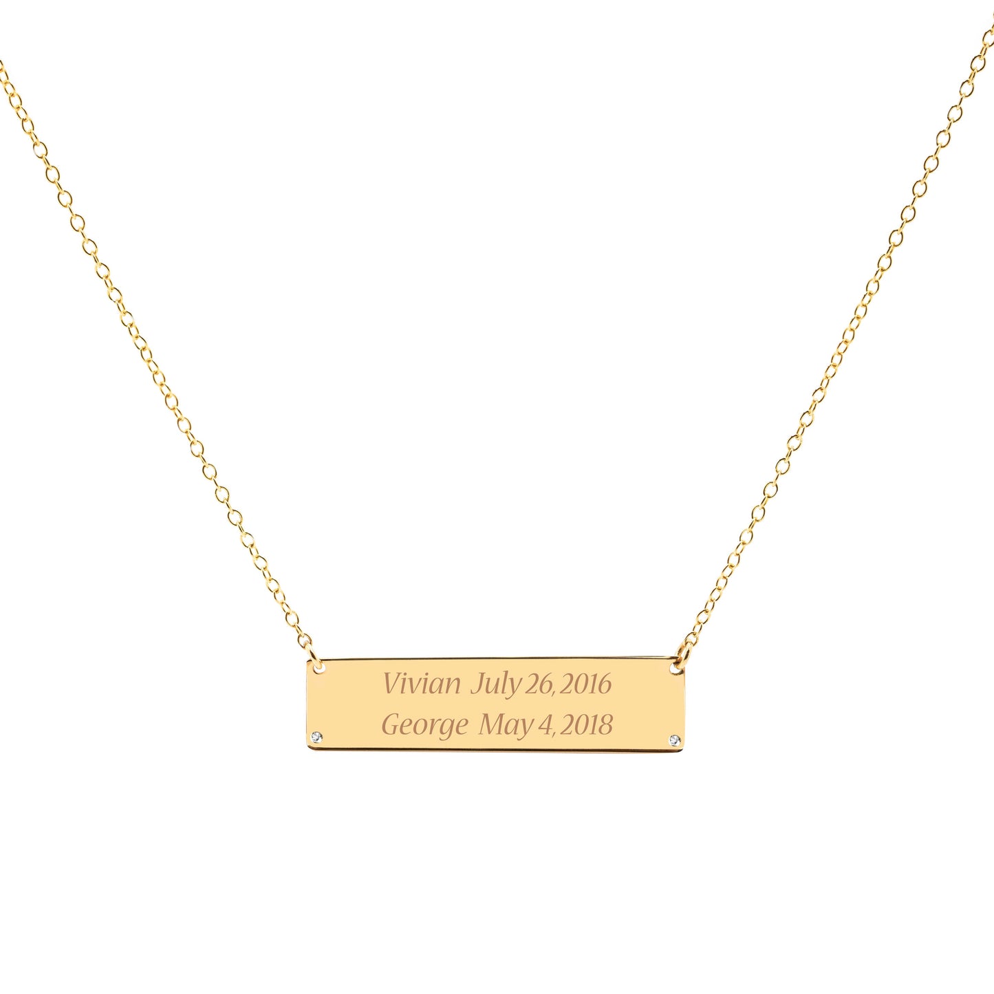 Kids Handprints / Footprints Bar Necklace in 14K Gold with Diamond