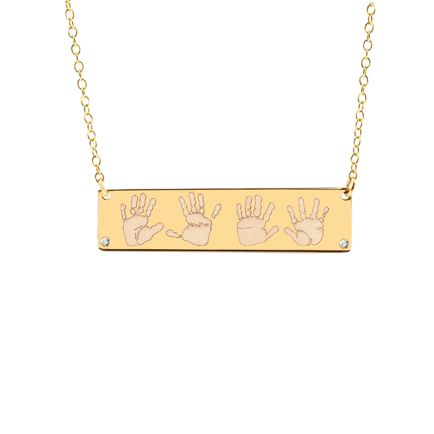 Kids Handprints / Footprints Bar Necklace in 14K Gold with Diamond