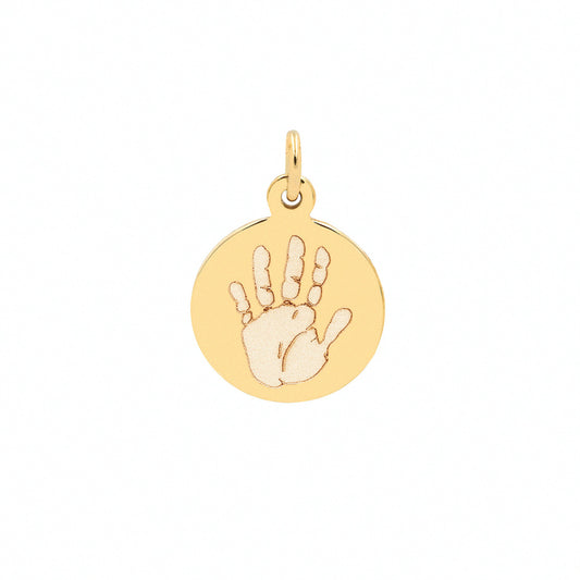 Handprint / Footprint Round Charm in 14K Gold