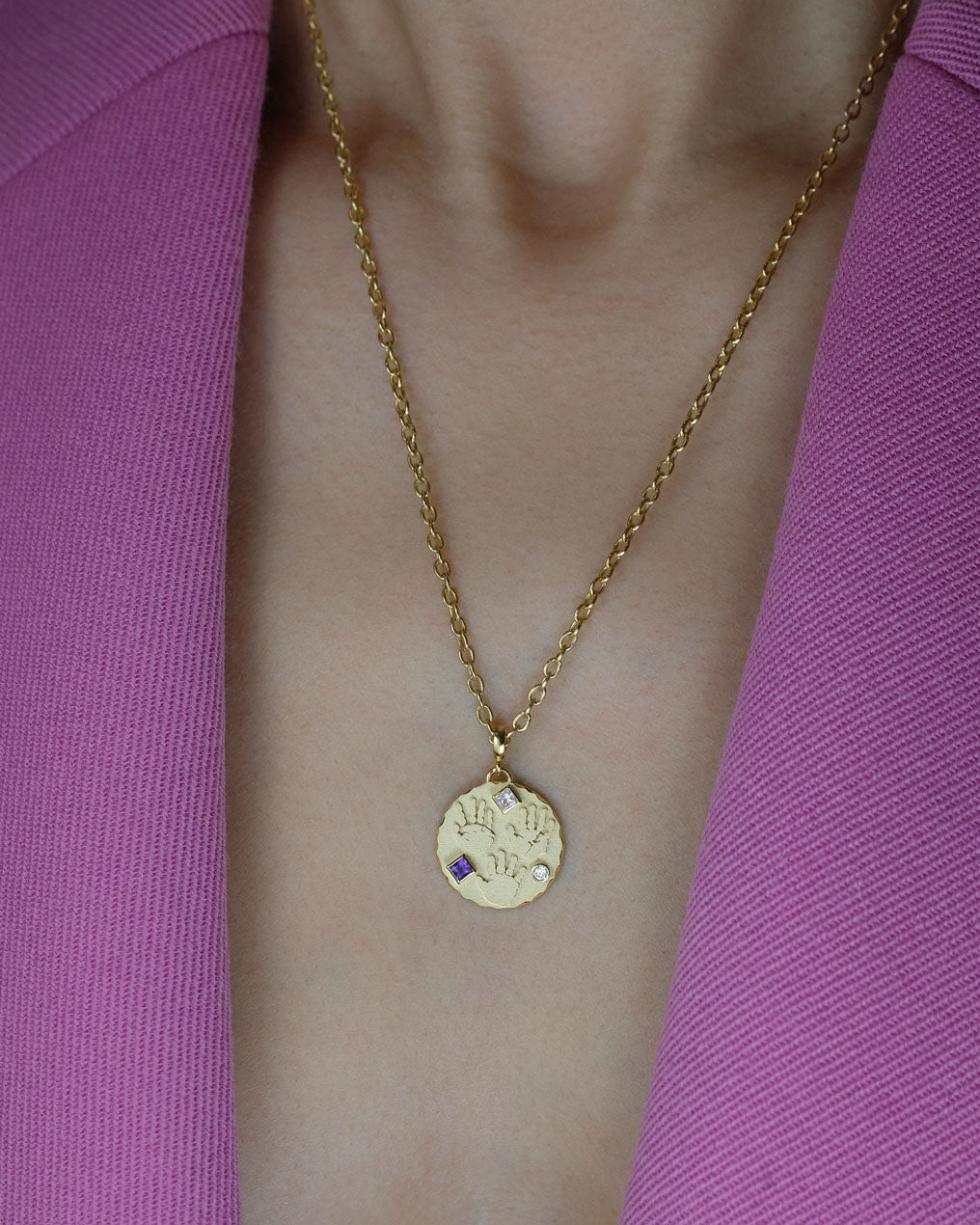 Handprints / Footprints Coin Necklace with 3 stones