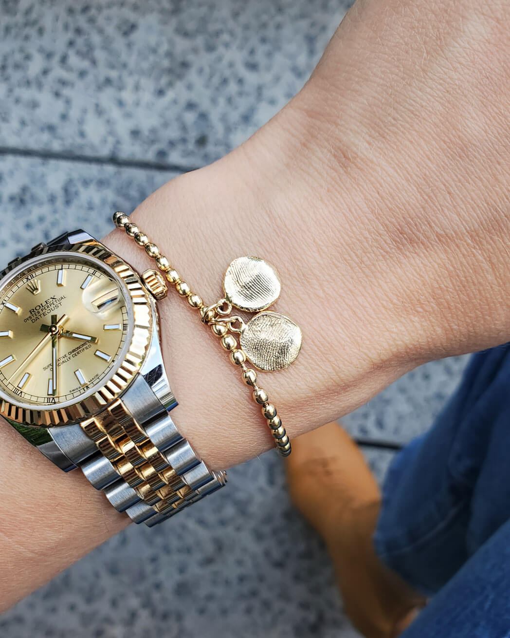 Fingerprint(s) Elastic Ball Bracelet in solid gold