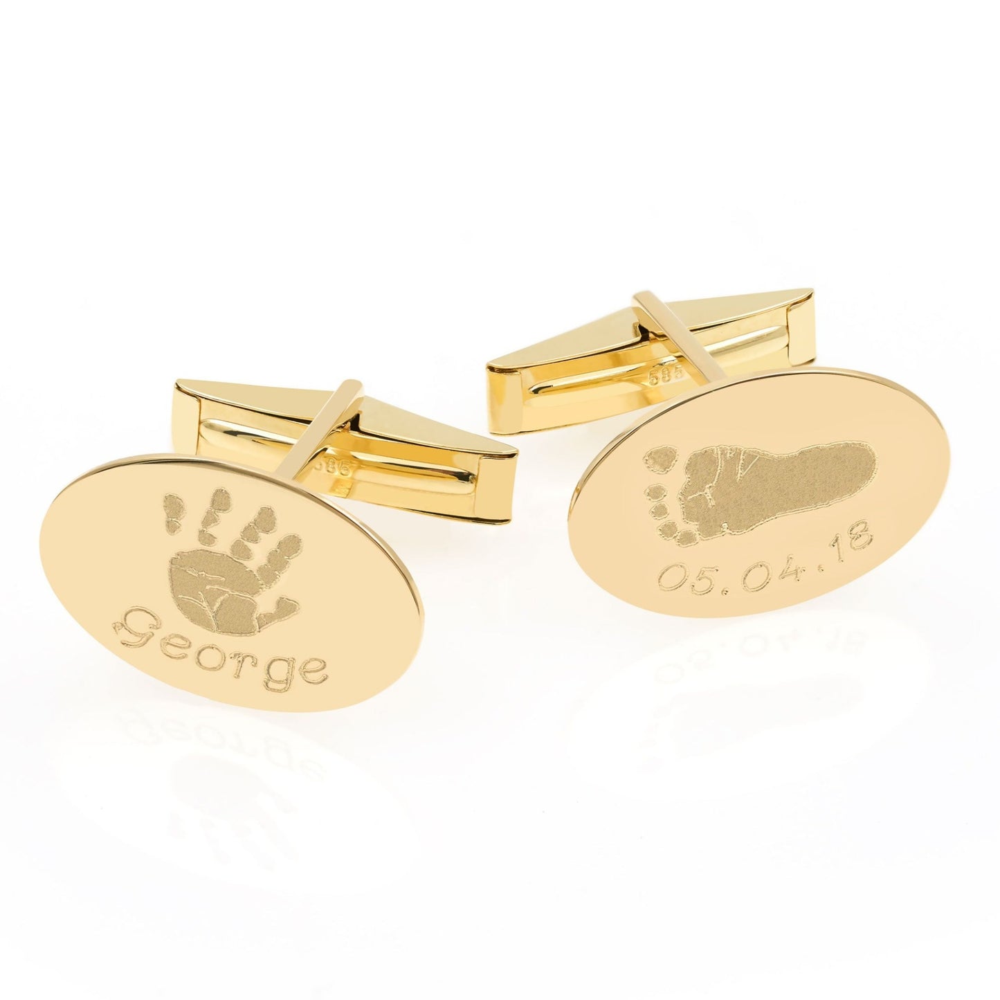 Footprint / Handprint Oval Cufflinks in 14k Gold