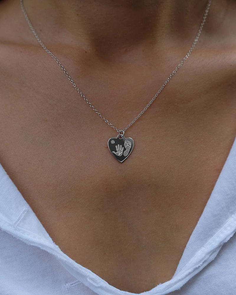 Handprint / Footprint Heart Necklace with a Diamond