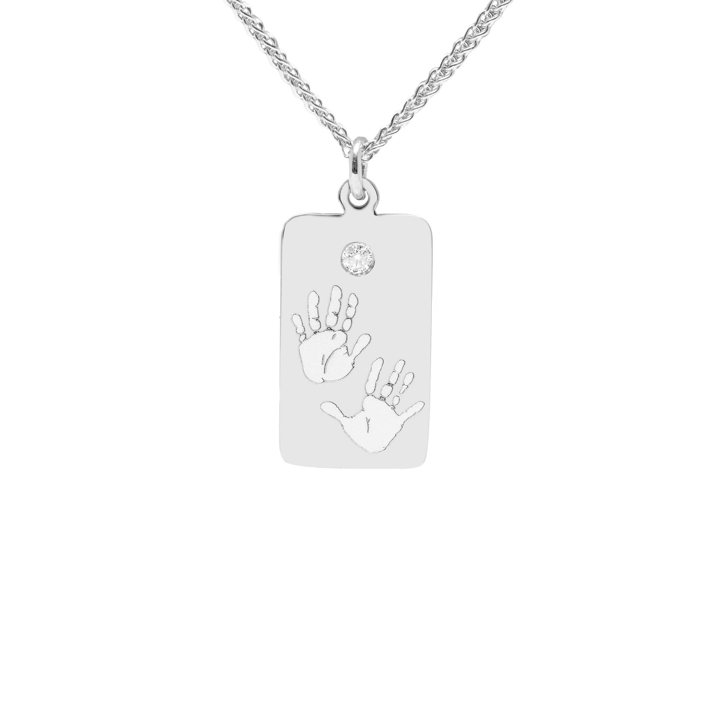 Baby Handprint / Footprint Wheat Chain Tag Necklace with a Diamond